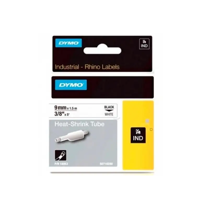 (18053) DYMO TUBO TERMORRETRACTIL CINTA  ID1-9 - NEGRO SOBRE BLANCO - 9MMX1´5M - ROTULADORA RHINO