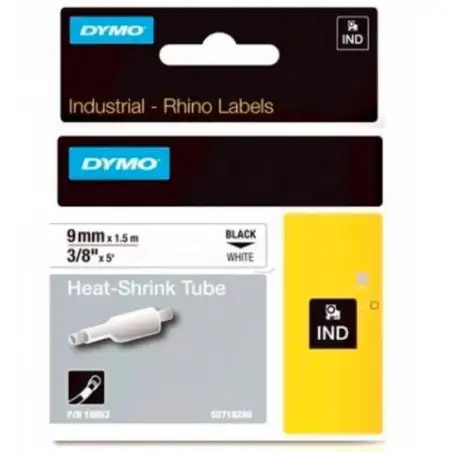 (18053) DYMO TUBO TERMORRETRACTIL CINTA  ID1-9 - NEGRO SOBRE BLANCO - 9MMX1´5M - ROTULADORA RHINO