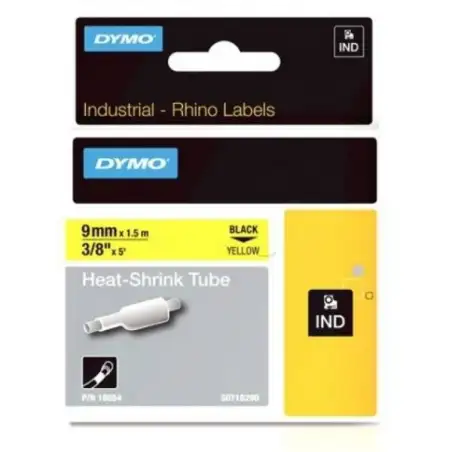 (18054) DYMO TUBO TERMORRETRACTIL CINTA ID1-9 - NEGRO SOBRE AMARILLO - 9MMX1´5M - ROTULADORA RHINO