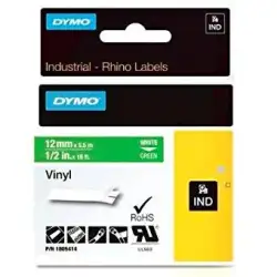 (1805414) DYMO CINTA DE ETIQUETAS INDUSTRIAL ADHESIVA ID1-12 - BLANCO SOBRE VERDE - 12MMX5´5M - VINILO - ROTULADORA RHINO