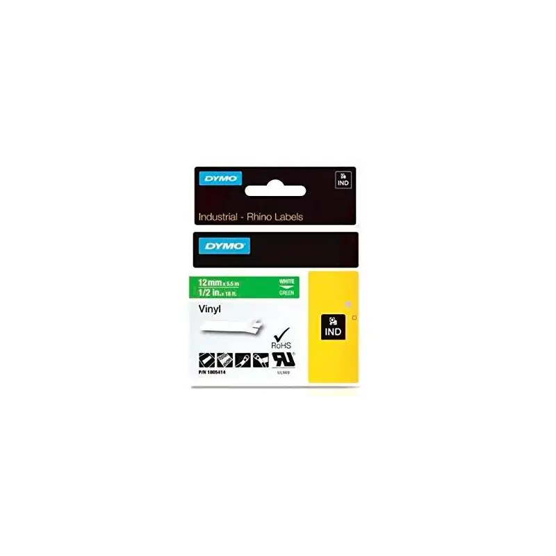(1805414) DYMO CINTA DE ETIQUETAS INDUSTRIAL ADHESIVA ID1-12 - BLANCO SOBRE VERDE - 12MMX5´5M - VINILO - ROTULADORA RHINO