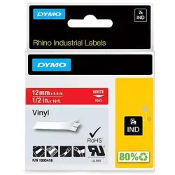 (1805416) DYMO CINTA DE ETIQUETAS INDUSTRIAL ADHESIVA ID1-12 - BLANCO SOBRE ROJO - 12MMX5´5M - VINILO - ROTULADORA RHINO