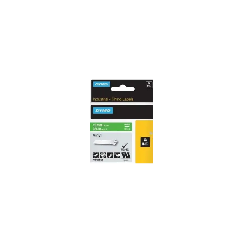(1805420) DYMO CINTA DE ETIQUETAS INDUSTRIAL ADHESIVA ID1-19 - BLANCO SOBRE VERDE - 19MMX5´5M - VINILO - ROTULADORA RHINO