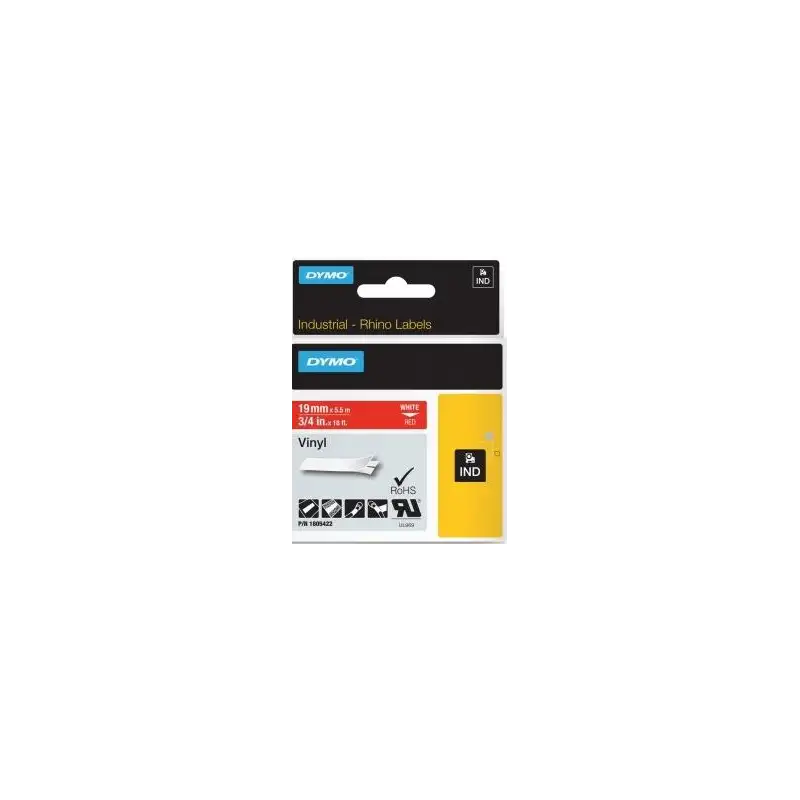 (1805422) DYMO CINTA DE ETIQUETAS INDUSTRIAL ADHESIVA ID1-19 - BLANCO SOBRE ROJO - 19MMX5´5M - VINILO - ROTULADORA RHINO
