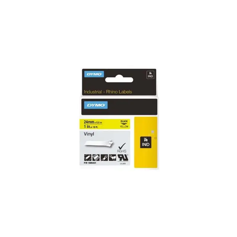 (1805431) DYMO CINTA DE ETIQUETAS INDUSTRIAL ADHESIVA ID1-24 - NEGRO SOBRE AMARILLO - 24MMX5´5M - VINILO - ROTULADORA RHINO