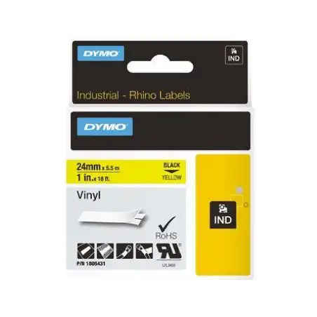 (1805431) DYMO CINTA DE ETIQUETAS INDUSTRIAL ADHESIVA ID1-24 - NEGRO SOBRE AMARILLO - 24MMX5´5M - VINILO - ROTULADORA RHINO