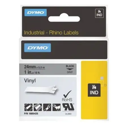 (1805435) DYMO CINTA DE ETIQUETAS INDUSTRIAL ADHESIVA ID1-12 - BLANCO SOBRE NEGRO - 12MMX5´5M - VINILO - ROTULADORA RHINO