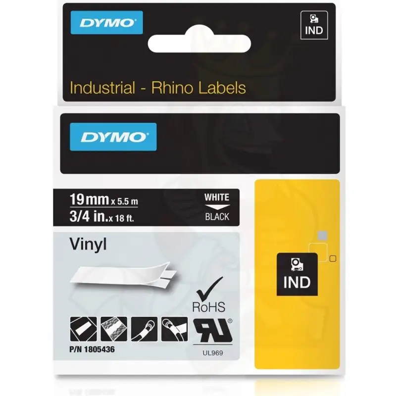 (1805436) DYMO CINTA DE ETIQUETAS INDUSTRIAL ADHESIVA ID1-19 - BLANCO SOBRE NEGRO - 19MMX5.5M - POLIESTER - ROTULADORA RHINO