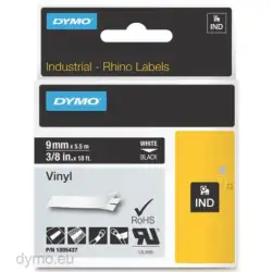 (1805437) DYMO CINTA DE ETIQUETAS INDUSTRIAL ID1-9 - BLANCO SOBRE NEGRO - 9MMX5´5M - VINILO - ROTULADORA RHINO
