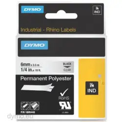 (1805440) DYMO CINTA DE ETIQUETAS INDUSTRIAL ID1-6 - NEGRO SOBRE TRANSPARENTE - 6MMX5´5M - POLIÉSTER - ROTULADORA RHINO