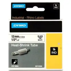 (18055) DYMO TUBO TERMORRETRACTIL CINTA  ID1-12 - NEGRO SOBRE BLANCO - 12MMX1´5M - ROTULADORA RHINO