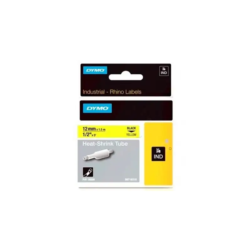 (18056) DYMO TUBO TERMORRETRACTIL CINTA  ID1-12 - NEGRO SOBRE AMARILLO - 12MMX1´5M - ROTULADORA RHINO