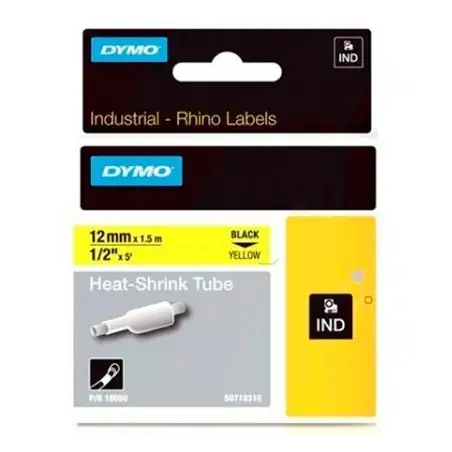 (18056) DYMO TUBO TERMORRETRACTIL CINTA  ID1-12 - NEGRO SOBRE AMARILLO - 12MMX1´5M - ROTULADORA RHINO