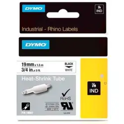 (18057) DYMO TUBO TERMORRETRACTIL CINTA ID1-19 - NEGRO SOBRE BLANCO - 19MMX1´5M - ROTULADORA RHINO