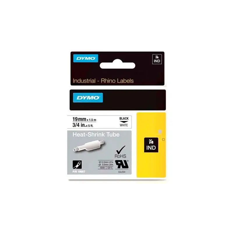 (18057) DYMO TUBO TERMORRETRACTIL CINTA ID1-19 - NEGRO SOBRE BLANCO - 19MMX1´5M - ROTULADORA RHINO
