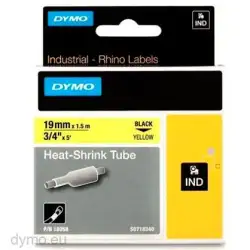 (18058) DYMO TUBO TERMORRETRACTIL CINTA  ID1-19 - NEGRO SOBRE AMARILLO - 19MMX1´5M - ROTULADORA RHINO