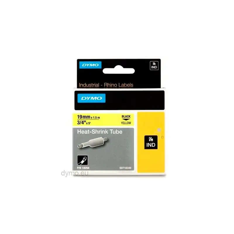 (18058) DYMO TUBO TERMORRETRACTIL CINTA  ID1-19 - NEGRO SOBRE AMARILLO - 19MMX1´5M - ROTULADORA RHINO
