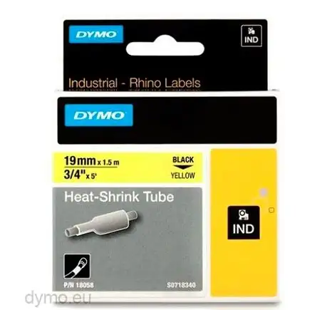 (18058) DYMO TUBO TERMORRETRACTIL CINTA  ID1-19 - NEGRO SOBRE AMARILLO - 19MMX1´5M - ROTULADORA RHINO