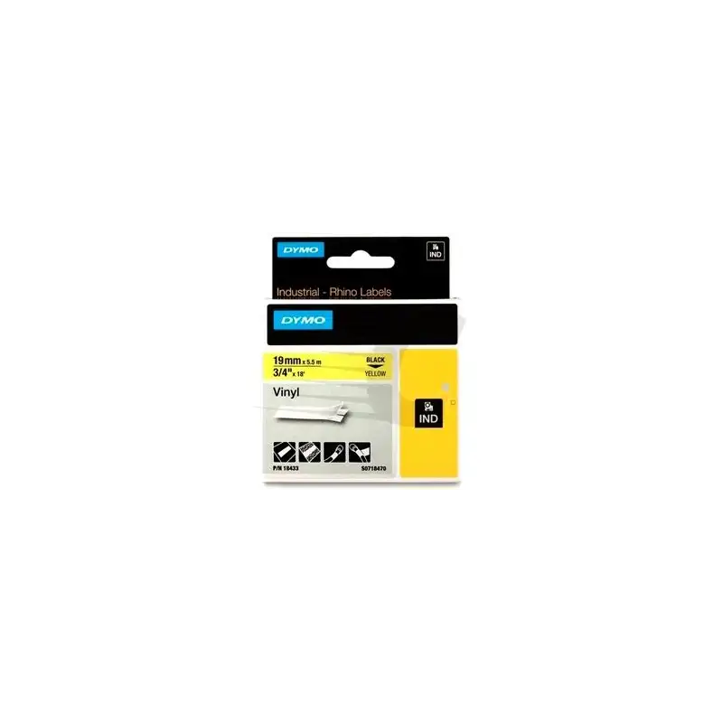 (18433) DYMO CINTA DE ETIQUETAS INDUSTRIAL ADHESIVA ID1-19 - NEGRO SOBRE AMARILLO - 19MMX5´5M - NYLON FLEXIBLE - ROTULADORA R...