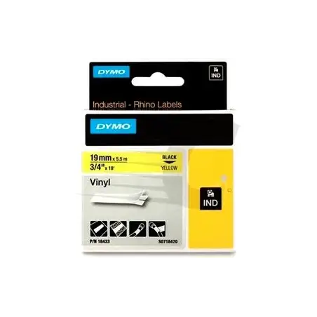 (18433) DYMO CINTA DE ETIQUETAS INDUSTRIAL ADHESIVA ID1-19 - NEGRO SOBRE AMARILLO - 19MMX5´5M - NYLON FLEXIBLE - ROTULADORA R...