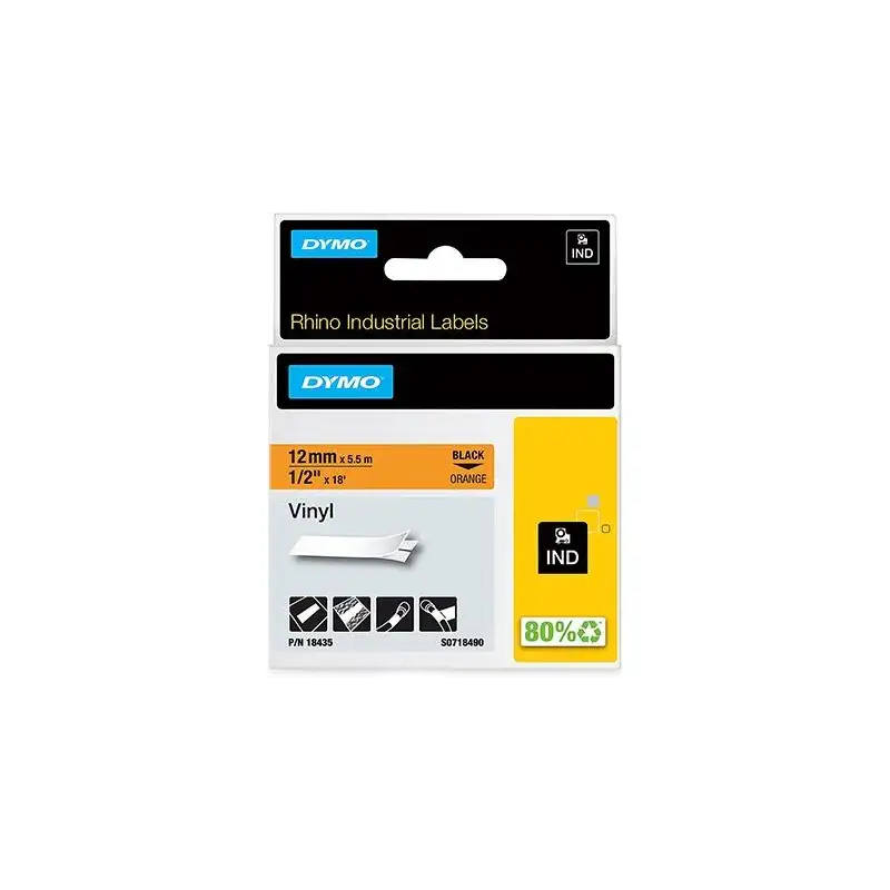 (18435) DYMO CINTA DE ETIQUETAS INDUSTRIAL ADHESIVA ID1-12 - NEGRO SOBRE NARANJA - 12MMX5´5M - VINILO - ROTULADORA RHINO