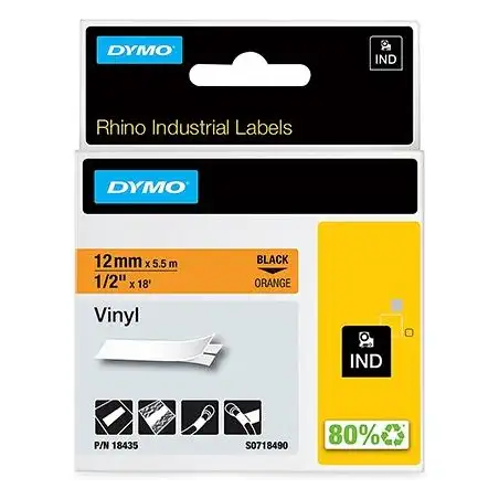 (18435) DYMO CINTA DE ETIQUETAS INDUSTRIAL ADHESIVA ID1-12 - NEGRO SOBRE NARANJA - 12MMX5´5M - VINILO - ROTULADORA RHINO
