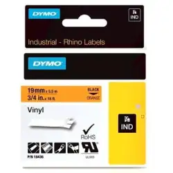 (18436) DYMO CINTA DE ETIQUETAS INDUSTRIAL ADHESIVA ID1-19 - NEGRO SOBRE NARANJA - 19MMX5´5M - VINILO - ROTULADORA RHINO