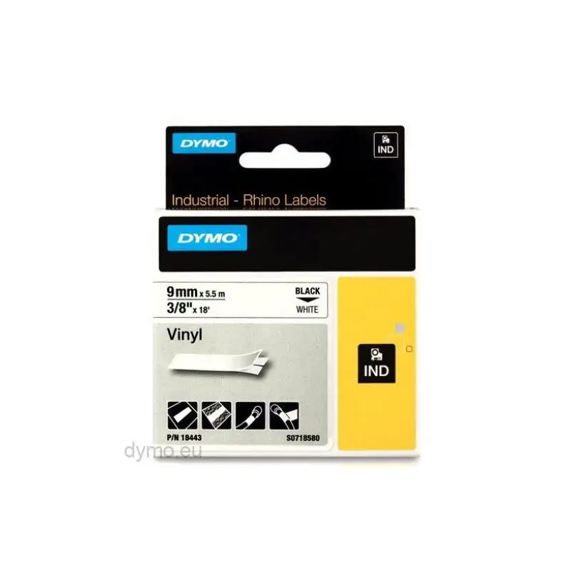 (18443) DYMO TUBO TERMORRETRACTIL CINTA ID1-9 - NEGRO SOBRE BLANCO - 9MMX5´5M - VINILO - ROTULADORA RHINO