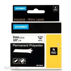 (18482) DYMO CINTA DE ETIQUETAS INDUSTRIAL ID1-9 - NEGRO SOBRE BLANCO - 9MMX5´5M - POLIÉSTER - ROTULADORA RHINO