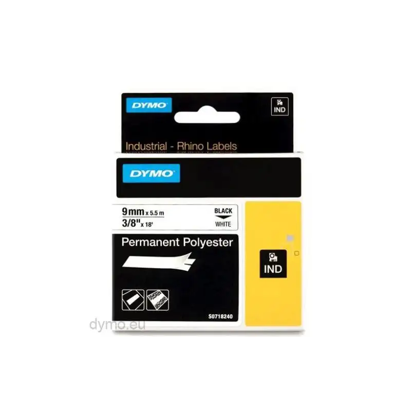 (18482) DYMO CINTA DE ETIQUETAS INDUSTRIAL ID1-9 - NEGRO SOBRE BLANCO - 9MMX5´5M - POLIÉSTER - ROTULADORA RHINO