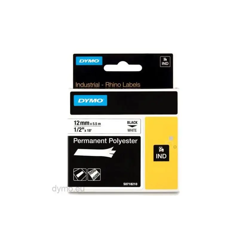 (18483) DYMO CINTA DE ETIQUETAS INDUSTRIAL ADHESIVA ID1-12 -  NEGRO SOBRE BLANCO - 12MMX5