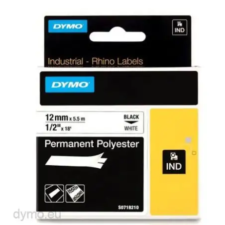 (18483) DYMO CINTA DE ETIQUETAS INDUSTRIAL ADHESIVA ID1-12 -  NEGRO SOBRE BLANCO - 12MMX5