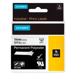 (18484) DYMO CINTA DE ETIQUETAS INDUSTRIAL ADHESIVA ID1-19 - NEGRO SOBRE BLANCO - 19MMX5´5 M - POLYESTER - ROTULADORA RHINO