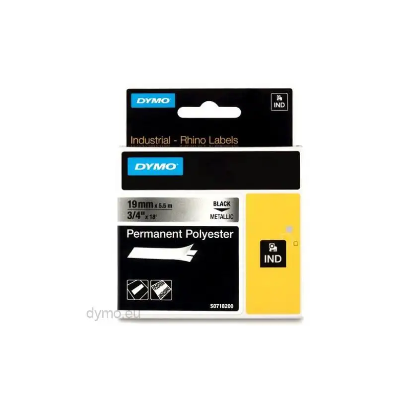 (18487) DYMO CINTA DE ETIQUETAS INDUSTRIAL ADHESIVA ID1-19 - NEGRO SOBRE GRIS METÁLICO(PLATA) - 19MMX5´5 M - POLYESTER - ROTU...