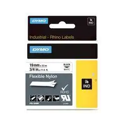 (18489) DYMO CINTA DE ETIQUETAS INDUSTRIAL ADHESIVA ID1-19 - NEGRO SOBRE BLANCO - 19MMX3´5 M - NYLON FLEXIBLE - ROTULADORA RHINO