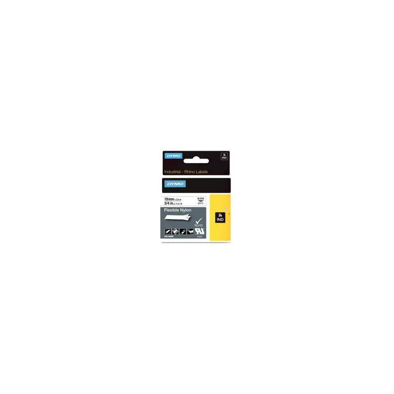 (18489) DYMO CINTA DE ETIQUETAS INDUSTRIAL ADHESIVA ID1-19 - NEGRO SOBRE BLANCO - 19MMX3´5 M - NYLON FLEXIBLE - ROTULADORA RHINO
