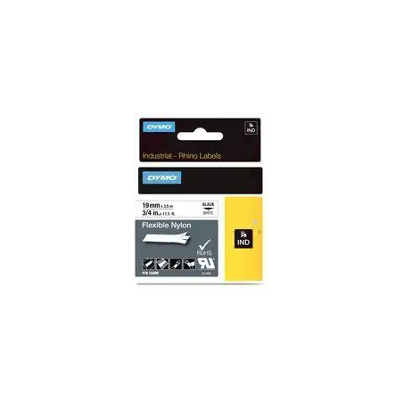 (18489) DYMO CINTA DE ETIQUETAS INDUSTRIAL ADHESIVA ID1-19 - NEGRO SOBRE BLANCO - 19MMX3´5 M - NYLON FLEXIBLE - ROTULADORA RHINO