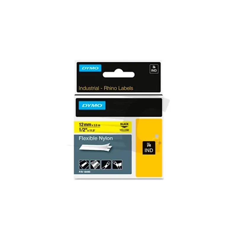 (18490) DYMO CINTA DE ETIQUETAS INDUSTRIAL ADHESIVA ID1-12 - NEGRO SOBRE AMARILLO - 12MMX3´5M - NYLON FLEXIBLE - ROTULADORA R...