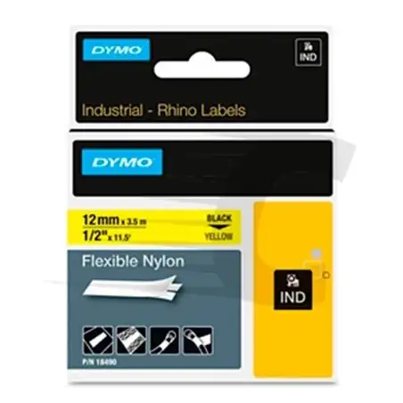 (18490) DYMO CINTA DE ETIQUETAS INDUSTRIAL ADHESIVA ID1-12 - NEGRO SOBRE AMARILLO - 12MMX3´5M - NYLON FLEXIBLE - ROTULADORA R...