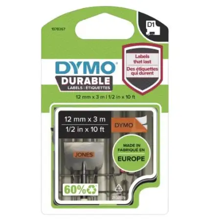 (1978367) DYMO CINTA DE TRANSFERENCIA TERMICA D1 DURABLE - NEGRO SOBRE NARANJA - 12MMX3M -  ROTULADORA LABELMANAGER