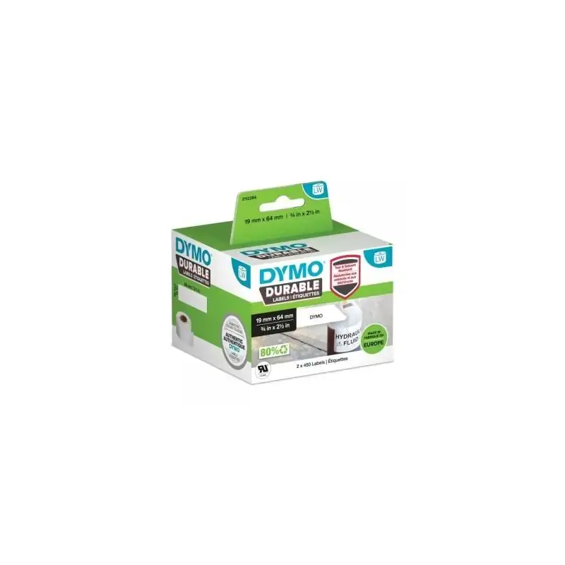 (2112284) DYMO ETIQUETAS ADHESIVA DURABLE - BLANCO - 19MMX64MM - PAPEL - LABELWRITER (2 ROLLOS 450UD/ROLLO)