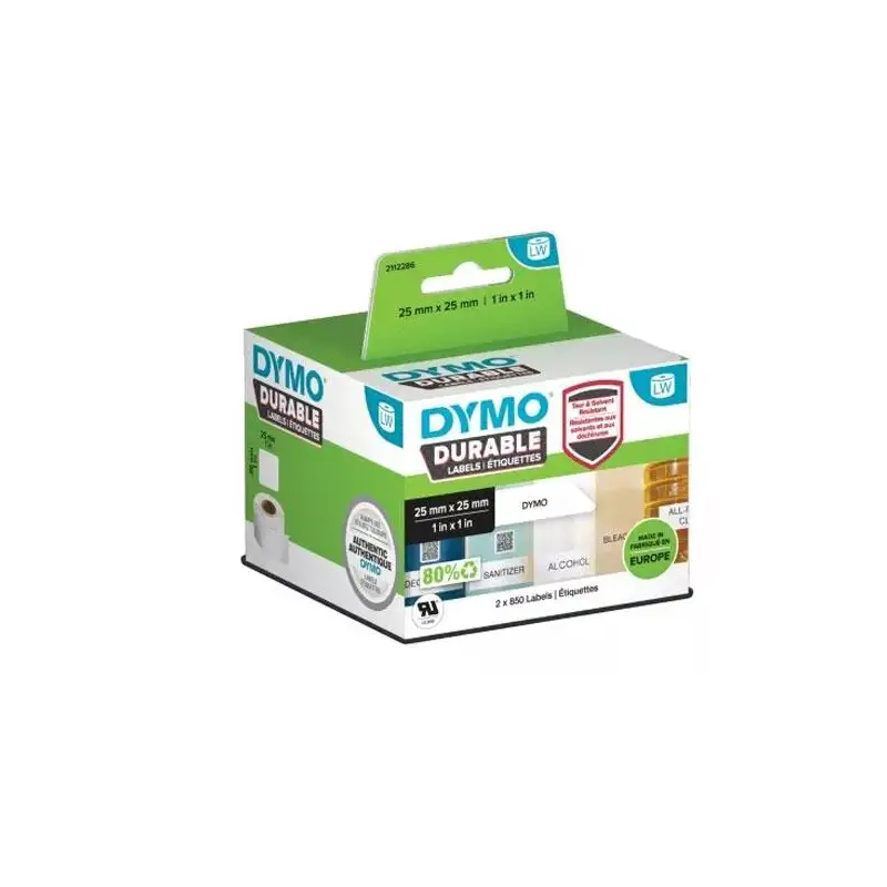 (2112286) DYMO ETIQUETA ADHESIVA DURABLE - BLANCO - 25X25MM - ROTULADORA LABELWRITER (2 ROLLOS 850UD)