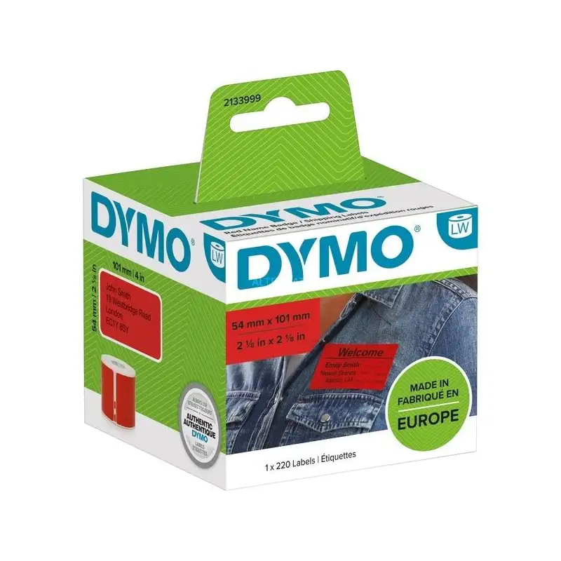 (2133399) DYMO ETIQUETAS DE TRANSFERENCIA TERMICA 99014 - ROJO - 54X101MM (AXL) - ETIQUETAS GRANDES DE IDENTIFICACIÓN/ENVÍO -...