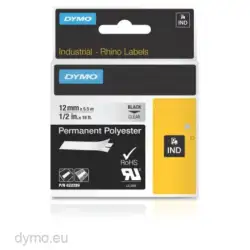 (622289) DYMO CINTA DE ETIQUETAS INDUSTRIAL ADHESIVA ID1-12 - NEGRO SOBRE TRANSPARENTE - 12MMX5´5M - POLIESTER - ROTULADORA R...