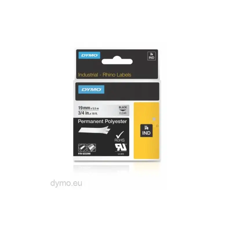 (622290) DYMO CINTA DE ETIQUETAS INDUSTRIAL ADHESIVA ID1-19 - NEGRO SOBRE TRANSPARENTE - 19MMX5´5M - POLIESTER - ROTULADORA R...