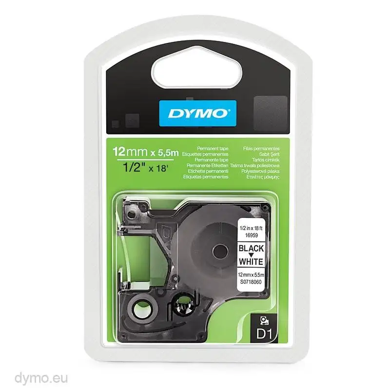 (S0718060) DYMO CINTA DE TRANSFERENCIA TERMICA D1 - NEGRO SOBRE BLANCO - 12MMX5.5MM - POLIESTER - ROTULADORA LABELMANAGER