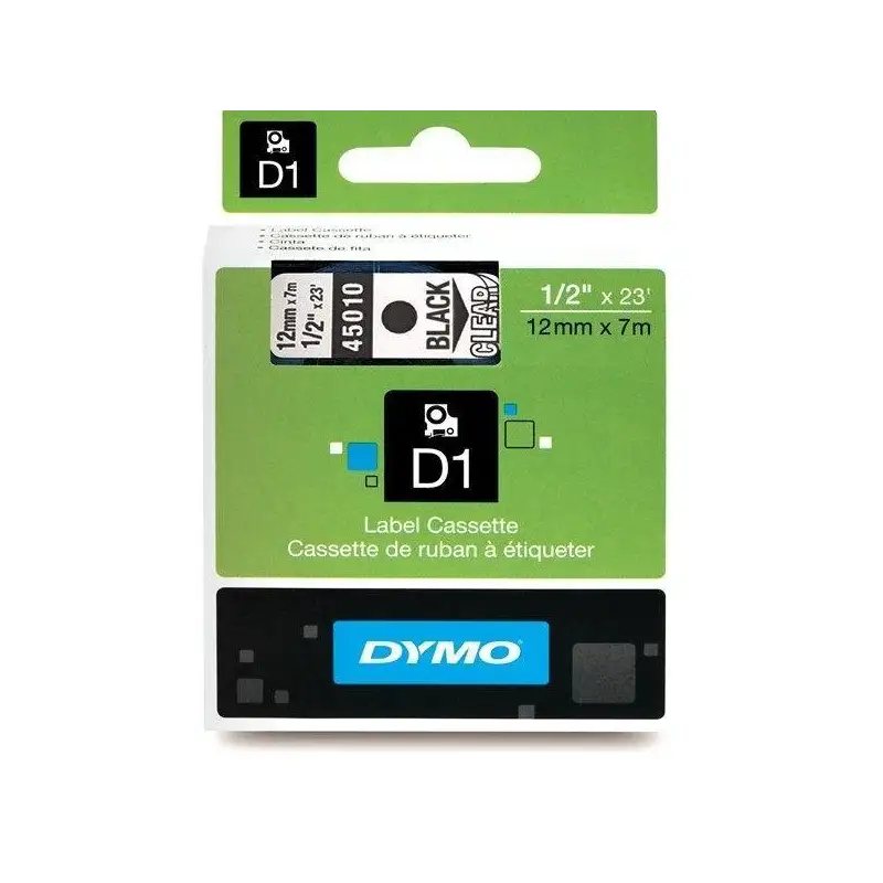 (S0720500) DYMO CINTA DE TRANSFERENCIA TERMICA D1 - NEGRO SOBRE TRANSPARENTE - 12MMX7M - POLIESTER - ROTULADORA LABELMANAGER
