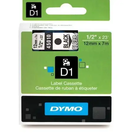 (S0720500) DYMO CINTA DE TRANSFERENCIA TERMICA D1 - NEGRO SOBRE TRANSPARENTE - 12MMX7M - POLIESTER - ROTULADORA LABELMANAGER