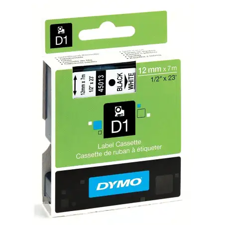 (S0720530) DYMO CINTA DE TRANSFERENCIA TERMICA D1 - NEGRO SOBRE BLANCO - 12MMX7M - POLIESTER - ROTULADORA LABELMANAGER