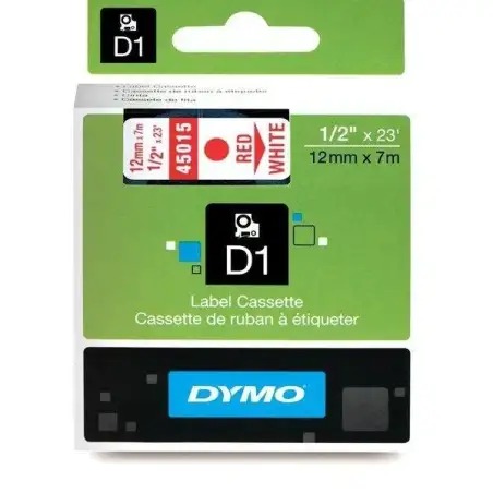 (S0720550) DYMO CINTA DE TRANSFERENCIA TERMICA D1 - ROJO SOBRE BLANCO - 12MMX7M - POLIESTER - ROTULADORA LABELMANAGER